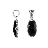 Sterling Silver Marquise Pendant With Black Onyx Floral Design